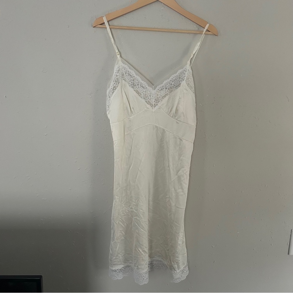 White Lace Slip Dress Bridal Neutral Wedding Sleepwear Medium